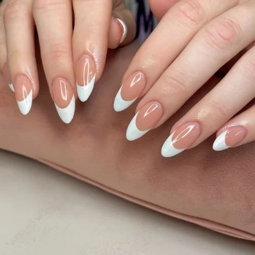 French nail extension full set with classic white tips by ladies nail salon near me Dubai